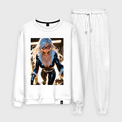 Костюм хлопковый мужской Черная кошка в комнате, цвет: белый