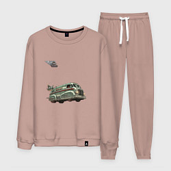 Костюм хлопковый мужской Ретрофутуристический летающий грузовик Хлеб, цвет: пыльно-розовый