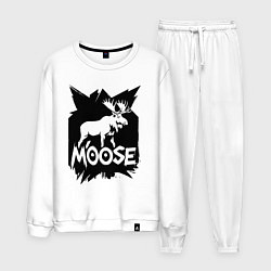 Костюм хлопковый мужской Мощь лося, цвет: белый