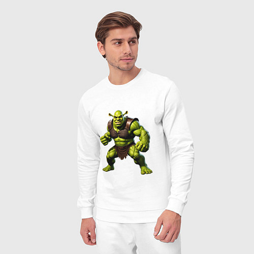 Мужской костюм Гибрид Шрека и Халка стоит в динамичной позе / Белый – фото 3
