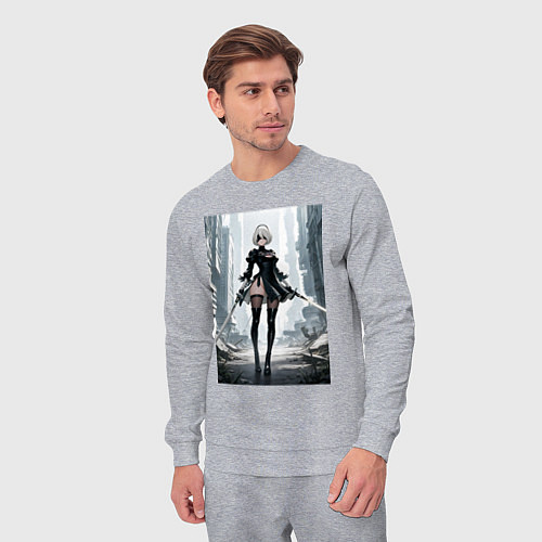 Мужской костюм Девушка-андроид с катанами посреди руин / Меланж – фото 3