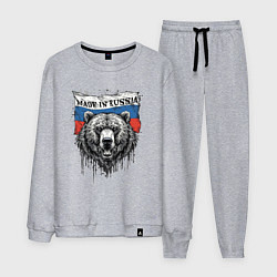 Костюм хлопковый мужской Флаг России и медведь, цвет: меланж