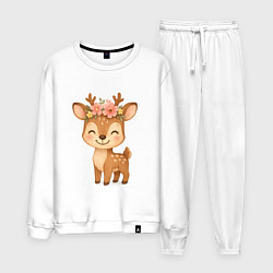 Костюм хлопковый мужской Милый олененок с венком, цвет: белый