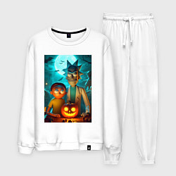 Костюм хлопковый мужской Rick and Morty with pumpkin - halloween night, цвет: белый
