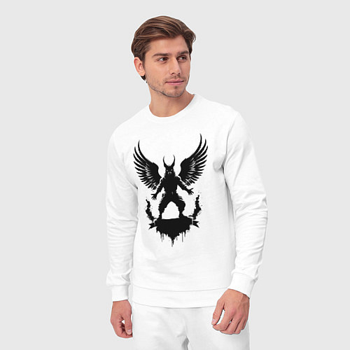 Мужской костюм Черный лис Сургута с крыльями / Белый – фото 3