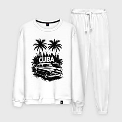 Костюм хлопковый мужской Ретро-Куба пальмы и автомобиль, цвет: белый