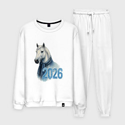 Костюм хлопковый мужской Год лошади символ 2026, цвет: белый