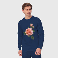 Костюм хлопковый мужской Розовые розы, цвет: тёмно-синий — фото 2