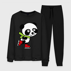 Костюм хлопковый мужской Панда на коньках, цвет: черный