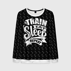 Свитшот мужской Train Eat Sleep Repeat, цвет: 3D-белый