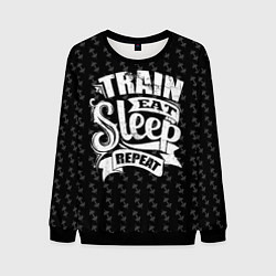 Свитшот мужской Train Eat Sleep Repeat, цвет: 3D-черный