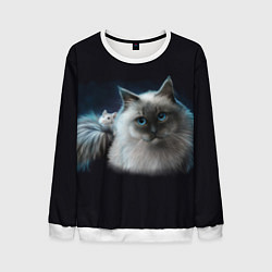 Свитшот мужской Кошка и мышка, цвет: 3D-белый