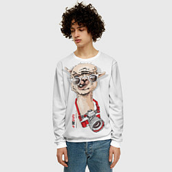 Свитшот мужской Лама с фотоаппаратом, цвет: 3D-белый — фото 2