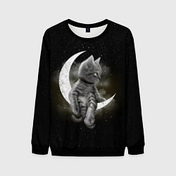 Свитшот мужской Кот на луне, цвет: 3D-черный