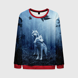 Свитшот мужской Волки в тёмном лесу, цвет: 3D-красный