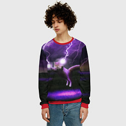 Свитшот мужской Кот и Молнии, цвет: 3D-красный — фото 2
