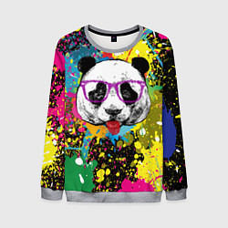 Свитшот мужской Панда хипстер в брызгах краски, цвет: 3D-меланж