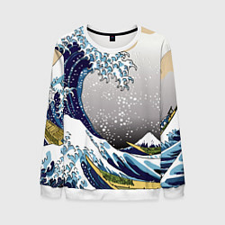 Свитшот мужской The great wave off kanagawa, цвет: 3D-белый