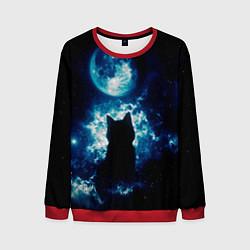 Свитшот мужской Кот силуэт луна ночь звезды, цвет: 3D-красный