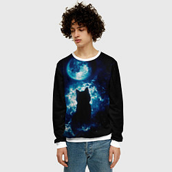 Свитшот мужской Кот силуэт луна ночь звезды, цвет: 3D-белый — фото 2