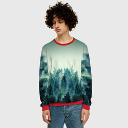 Свитшот мужской Акварельный лес градиент, цвет: 3D-красный — фото 2