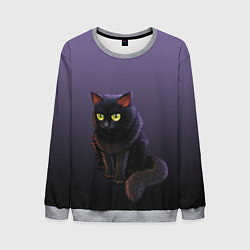 Свитшот мужской Черный кот на фиолетовом, цвет: 3D-меланж