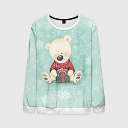 Свитшот мужской Медвежонок с подарком, цвет: 3D-белый