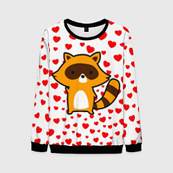 Свитшот мужской Енот в сердечках, цвет: 3D-черный