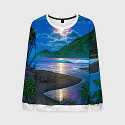 Свитшот мужской Гавайский пейзаж, цвет: 3D-белый