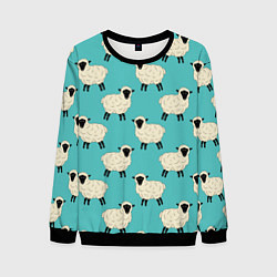 Свитшот мужской Овечки паттерн на бирюзовом, цвет: 3D-черный