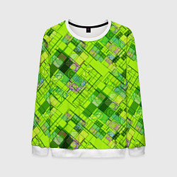 Свитшот мужской Ярко-зеленый абстрактный узор, цвет: 3D-белый