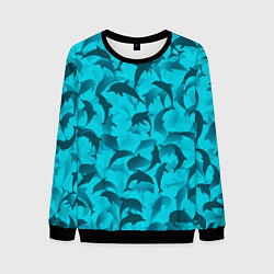Свитшот мужской Синий камуфляж с дельфинами, цвет: 3D-черный