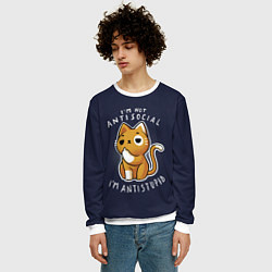 Свитшот мужской I am not antisocial, I AM ANTISTUPID, цвет: 3D-белый — фото 2