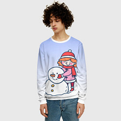 Свитшот мужской Девочка лепит снеговика, цвет: 3D-белый — фото 2