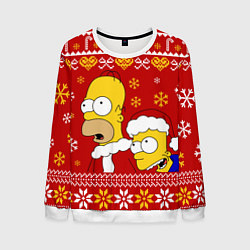 Свитшот мужской Новогодний Гомер и Барт Симпсоны, цвет: 3D-белый