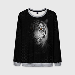 Свитшот мужской Тигр черно-белый соты, цвет: 3D-меланж