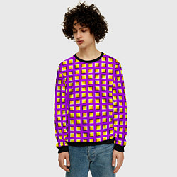 Свитшот мужской Фиолетовый Фон с Желтыми Квадратами Иллюзия Движен, цвет: 3D-черный — фото 2