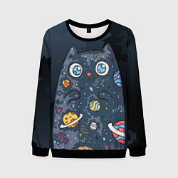 Свитшот мужской Космический кот в планетах, цвет: 3D-черный