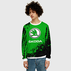 Свитшот мужской Skoda следы от шин, цвет: 3D-белый — фото 2