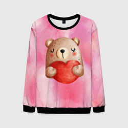 Свитшот мужской Медвежонок с сердечком День влюбленных, цвет: 3D-черный