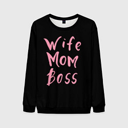 Свитшот мужской Wife Mom Boss, цвет: 3D-черный
