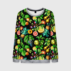 Свитшот мужской Сочные фрукты - персик, груша, слива, ананас, цвет: 3D-меланж