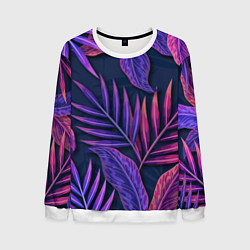 Свитшот мужской Neon Tropical plants pattern, цвет: 3D-белый