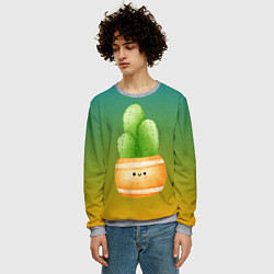 Свитшот мужской Кактус в горшке с рожицей, цвет: 3D-меланж — фото 2