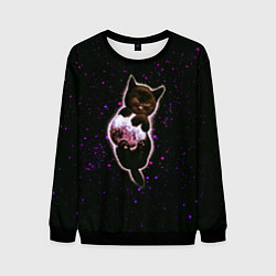 Свитшот мужской Котенок в космосе - звезды неон, цвет: 3D-черный