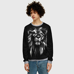 Свитшот мужской Голова льва в черно-белом изображении, цвет: 3D-меланж — фото 2