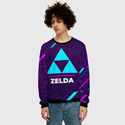 Свитшот мужской Символ Zelda в неоновых цветах на темном фоне, цвет: 3D-черный — фото 2