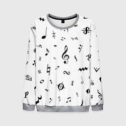 Свитшот мужской Нотные Знаки Черные на Белом, цвет: 3D-меланж