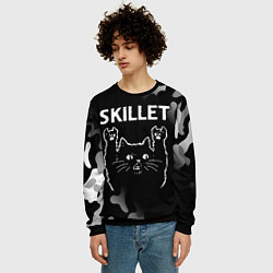 Свитшот мужской Группа Skillet и Рок Кот, цвет: 3D-черный — фото 2