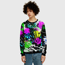 Свитшот мужской Разноцветные пятна краски на черном фоне, цвет: 3D-черный — фото 2